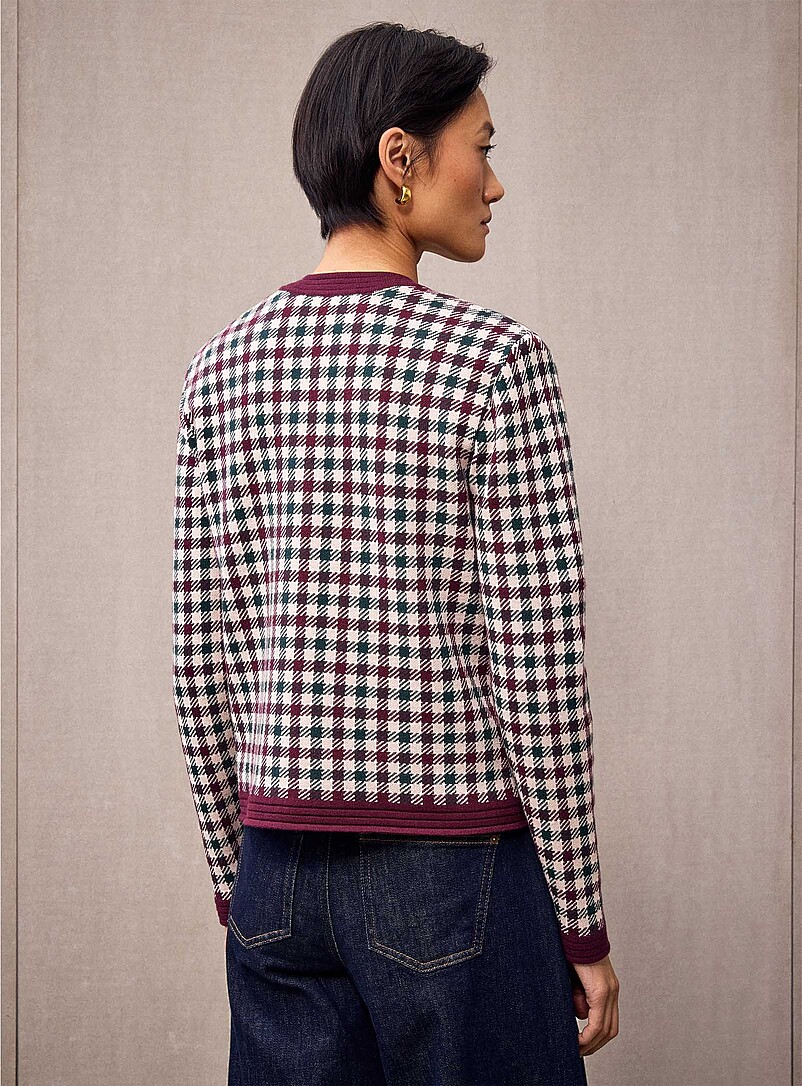 Contemporaine: Le cardigan jacquard boutons m&eacute;talliques Blanc et noir pour femme