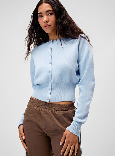 Twik: Le cardigan taille cintr&eacute;e Bleu p&acirc;le - Bleu ciel pour femme