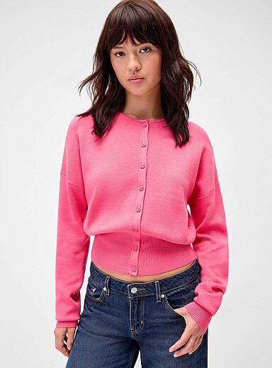 Twik: Le cardigan taille cintr&eacute;e Fuchsia pour femme