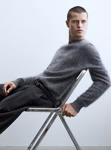 Le 31 Charcoal Brushed pure cashmere sweater <b>Le 31 Studio capsule</b> for men