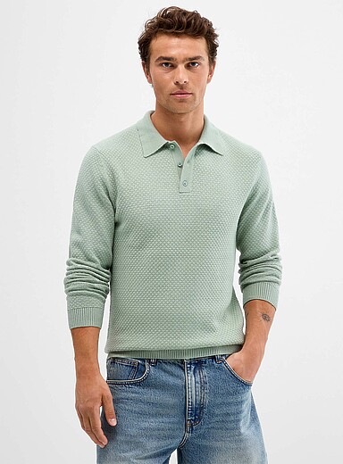 Le 31: Le polo tricot emboss&eacute; Vert bouteille - Sapin pour homme