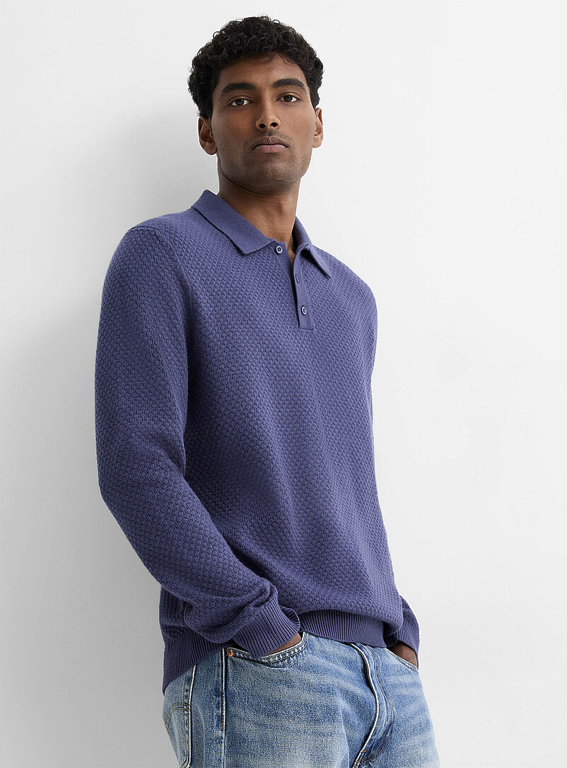 Embossed knit polo | Le 31 | Shop Men's V-Neck Sweaters Online