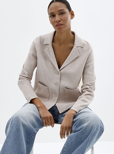 Contemporaine Sand Boxy-fit notched-collar cardigan for women
