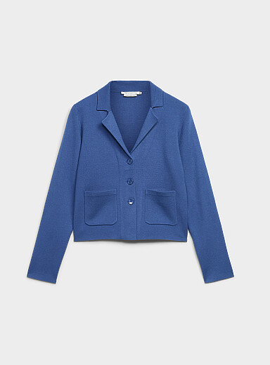 Contemporaine Royal/Sapphire Blue Boxy-fit notched-collar cardigan for women