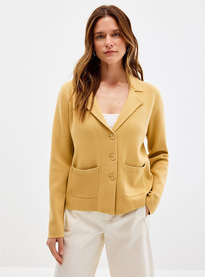 Contemporaine: Le cardigan carr&eacute; col crant&eacute; Noir pour femme