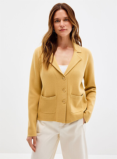 Contemporaine: Le cardigan carr&eacute; col crant&eacute; Bleu marine - Bleu nuit pour femme