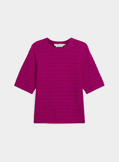 Contemporaine Pink Ultra-soft embossed-stripe sweater for women