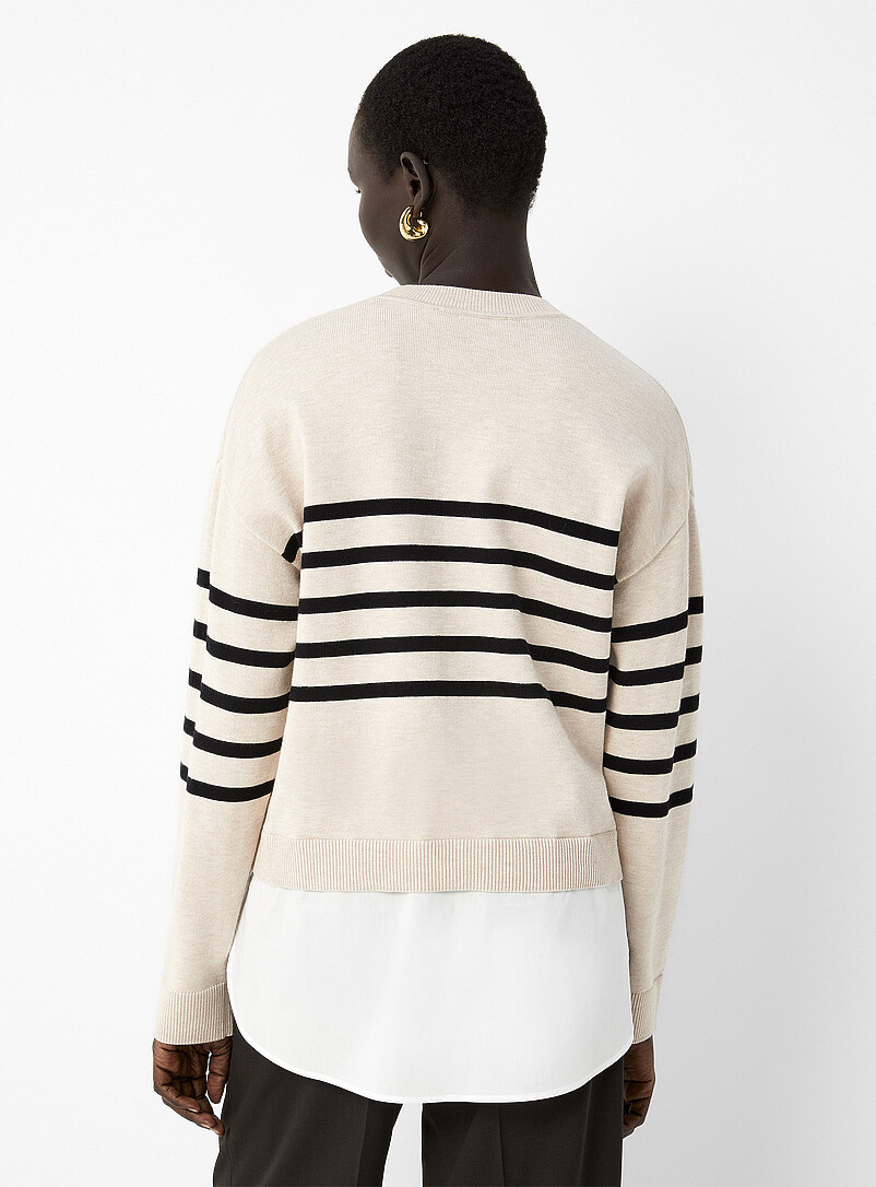 Contemporaine Ivory/Cream Beige Poplin insert loose sweater for women
