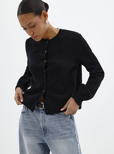 Solid pompom cardigan