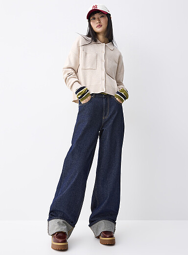 Le cardigan carr&eacute; col polo