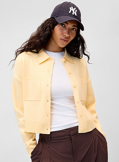 Twik: Le cardigan carr&eacute; col polo Jaune ma&iuml;s - Vanille pour femme