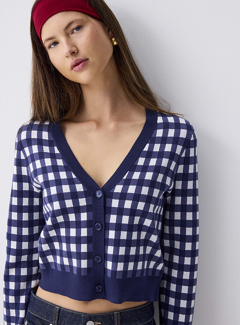 Twik: Le cardigan jacquard motif estival Bleu &agrave; motifs pour femme