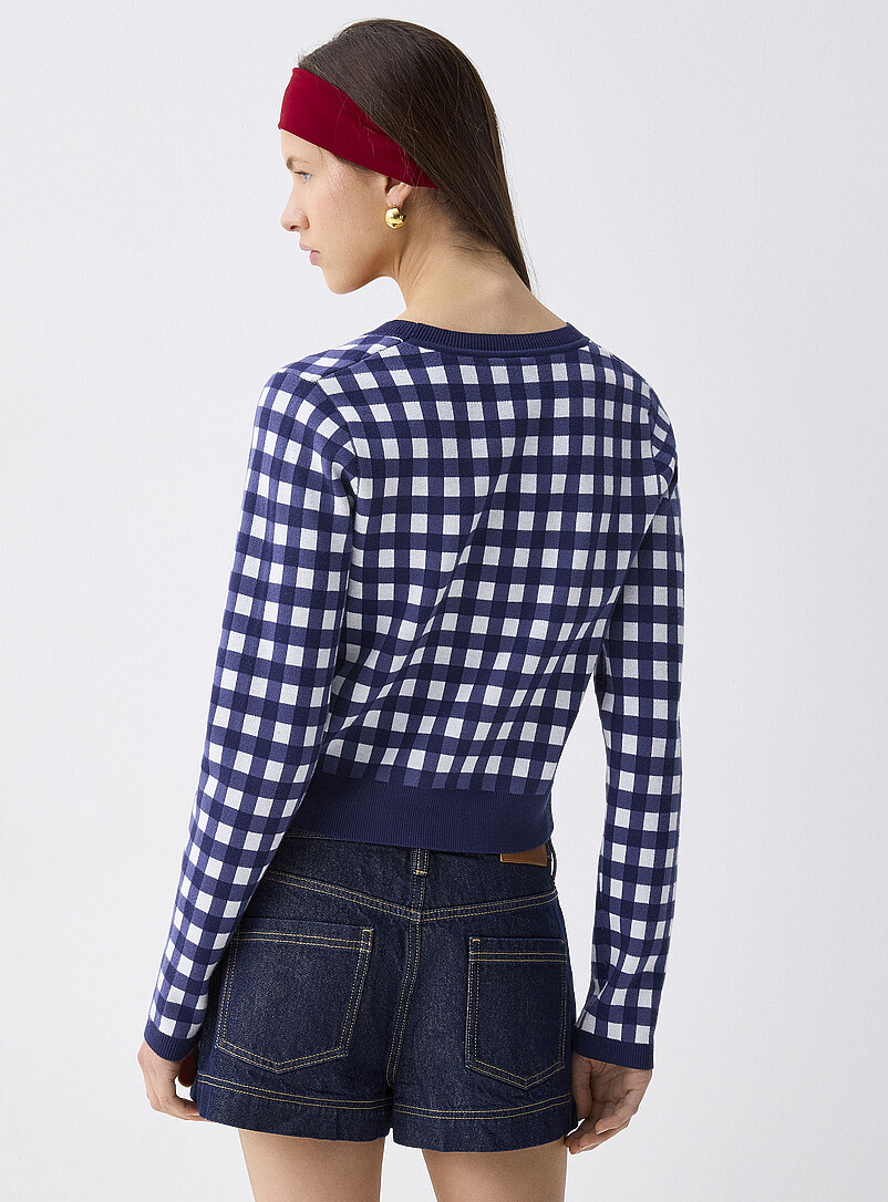 Twik: Le cardigan jacquard motif estival Bleu &agrave; motifs pour femme