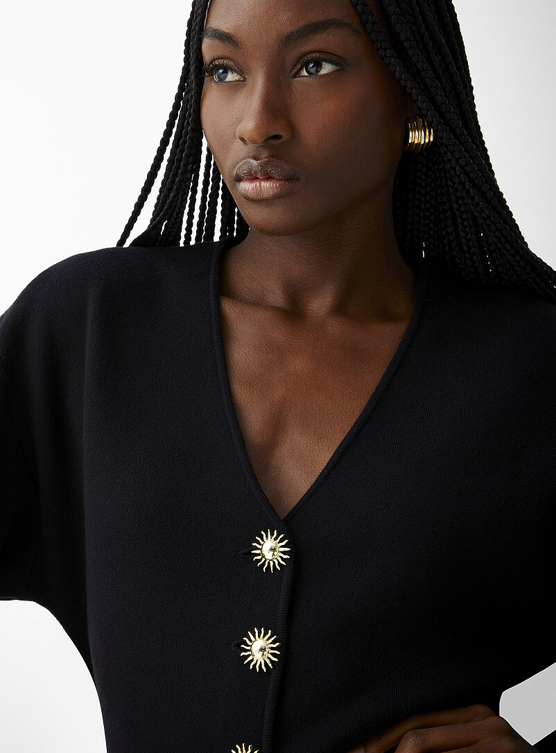 Ic&ocirc;ne: Le cardigan col V boutons dor&eacute;s tricot dense Lavande - Pourpre clair pour femme