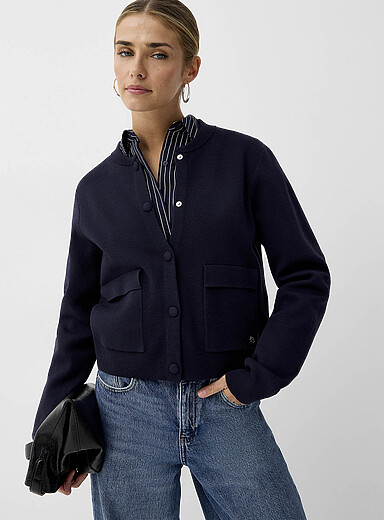 Flap pockets dense knit boxy-fit cardigan