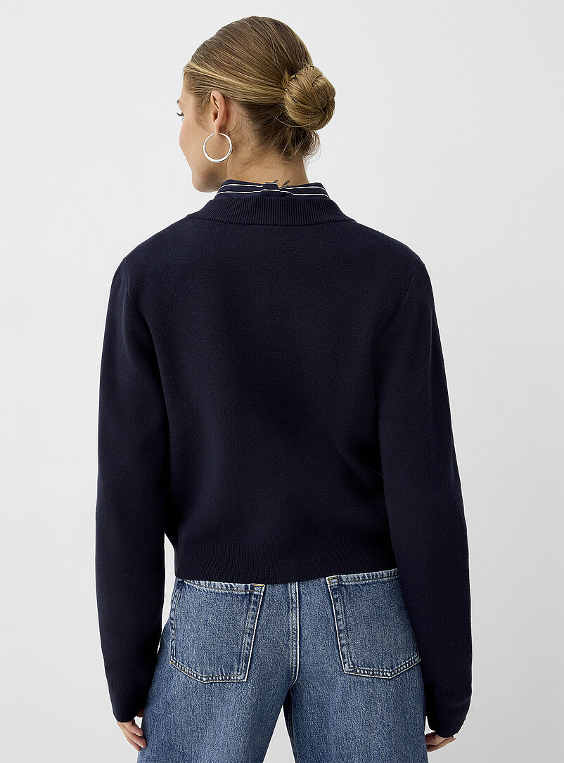 Ic&ocirc;ne: Le cardigan carr&eacute; poches &agrave; rabat tricot dense Bleu marine - Bleu nuit pour femme