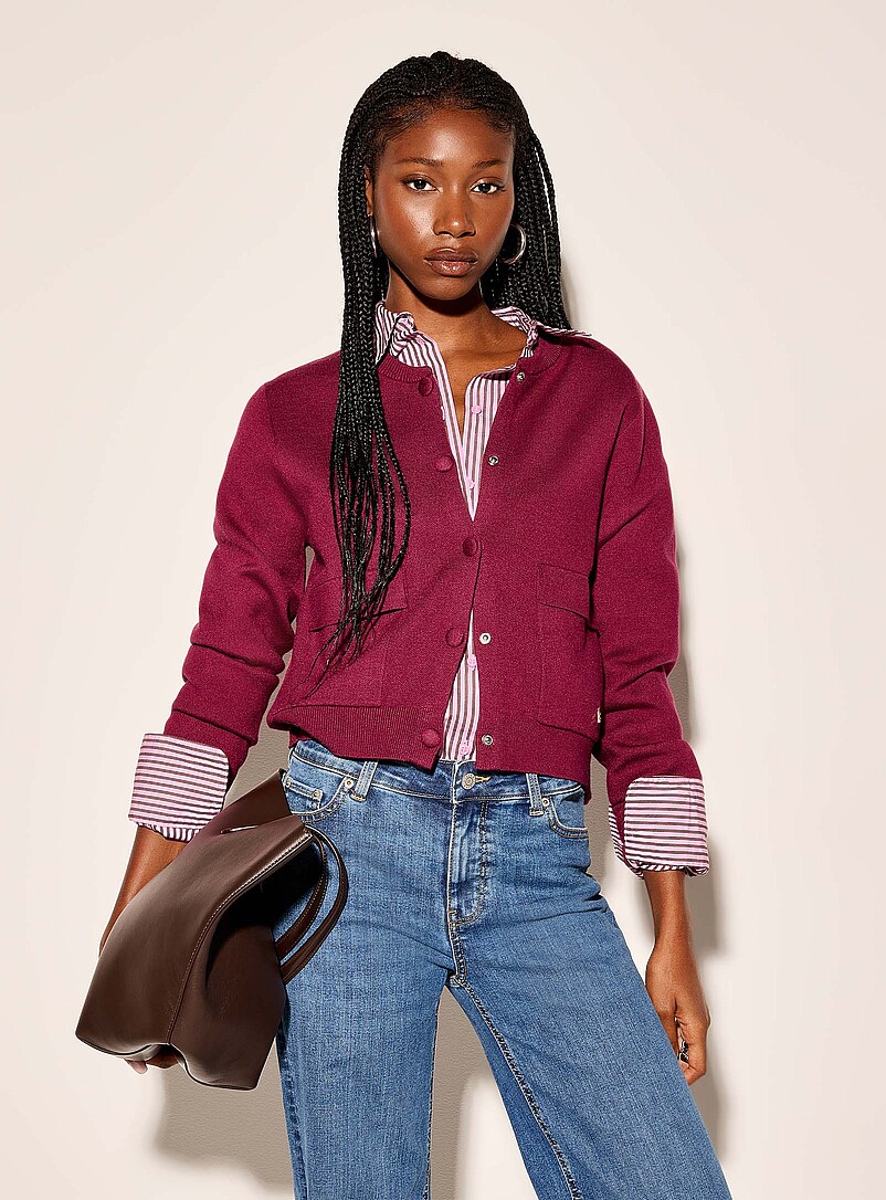 Flap pockets dense knit boxy-fit cardigan | Icône | Shop Women's