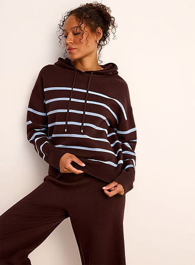 Miiyu: Le chandail &agrave; capuche doux tricot Chocolat - Espresso pour femme