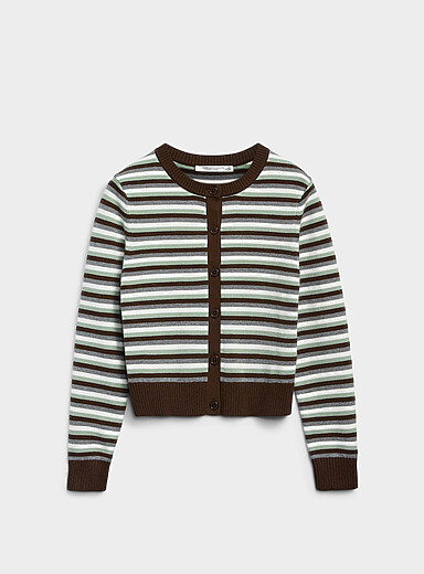 Contrasting trim striped soft knit boxy cardigan