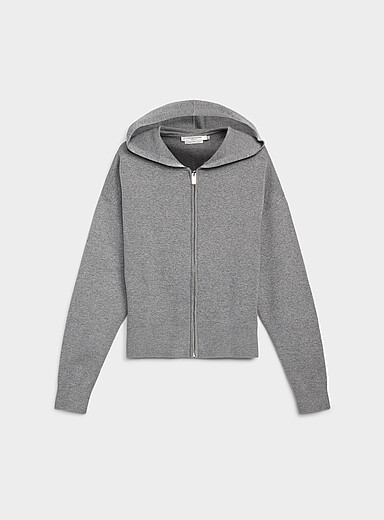 Soft knit zippered hooded cardigan