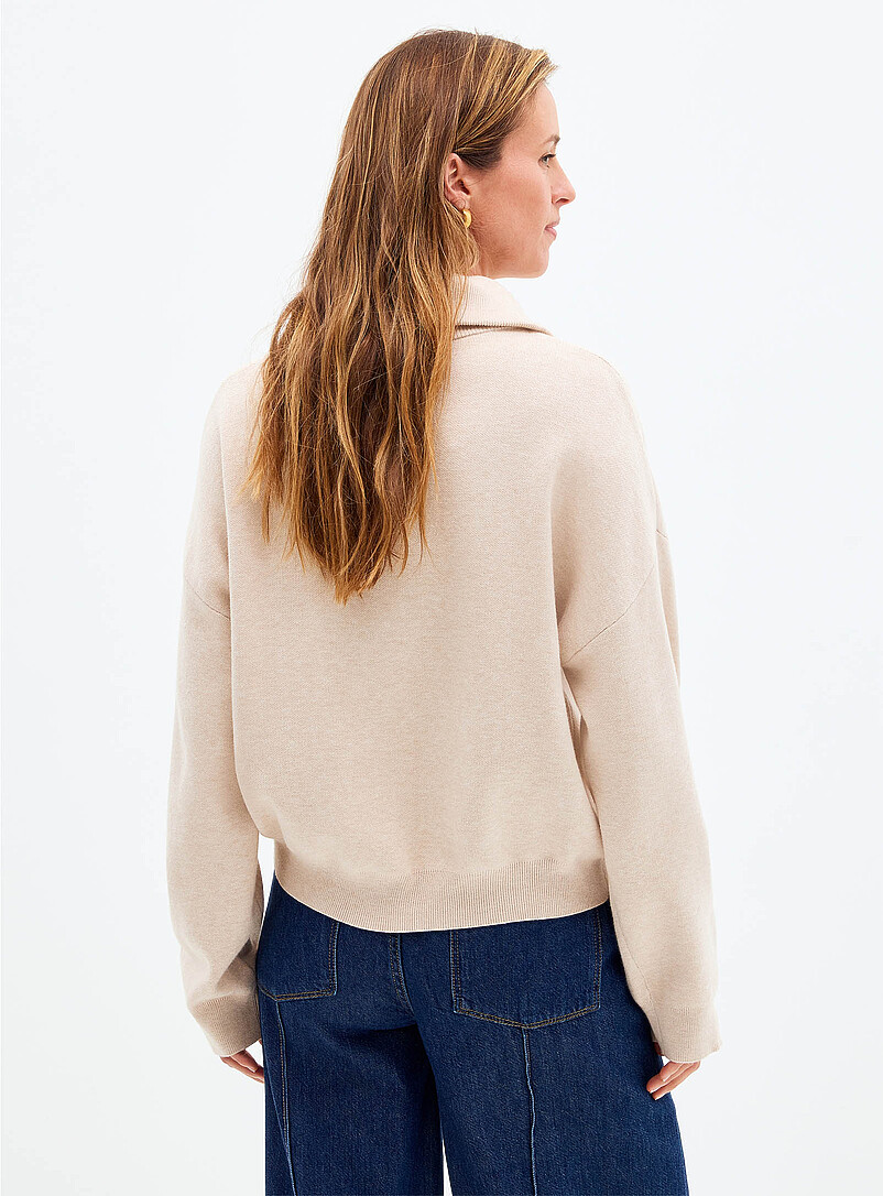 Contemporaine Patterned Ecru Soft knit trucker-collar sweater for women