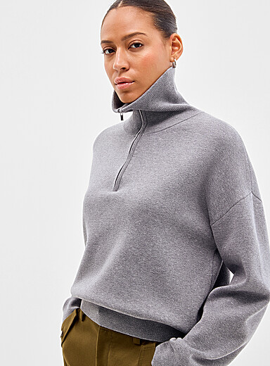 Soft knit trucker-collar sweater