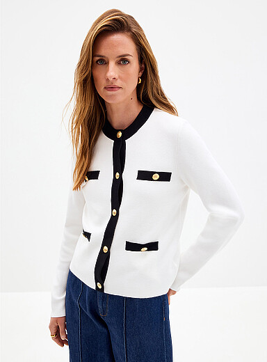 Gold crest buttons patch pockets cardigan