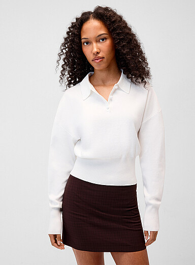 Fitted-waist polo collar sweater