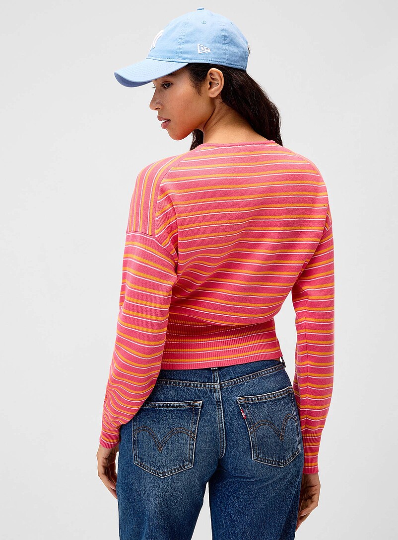 Twik: Le cardigan taille cintr&eacute;e ray&eacute; Rose pour femme