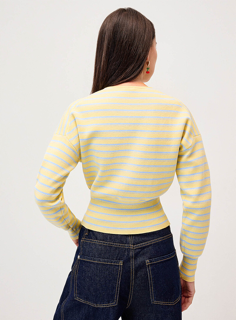 Twik: Le cardigan taille cintr&eacute;e ray&eacute; Rose pour femme