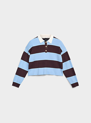Jewel-button rugby stripes polo shirt