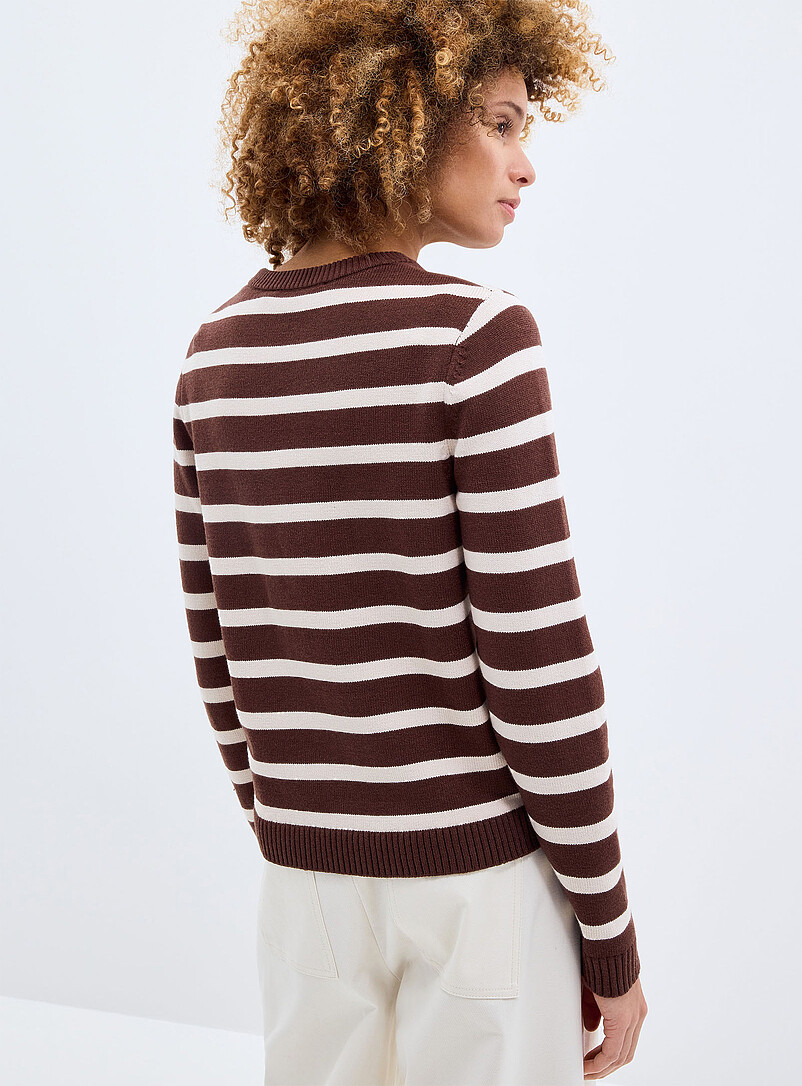 Contemporaine: Le chandail doux &agrave; rayures Brun noisette pour femme