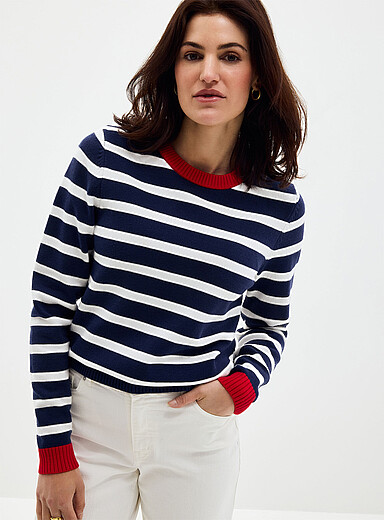 Contemporaine: Le chandail doux &agrave; rayures Bleu &agrave; motifs pour femme