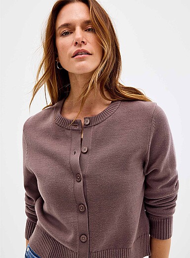Contemporaine Taupe Essential solid boxy-fit cardigan for women