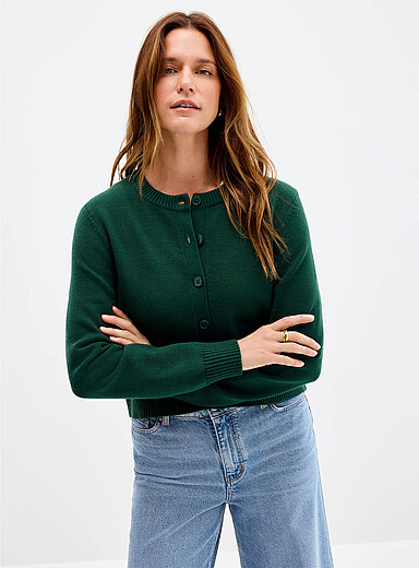 Contemporaine Mossy Green Essential solid boxy-fit cardigan for women