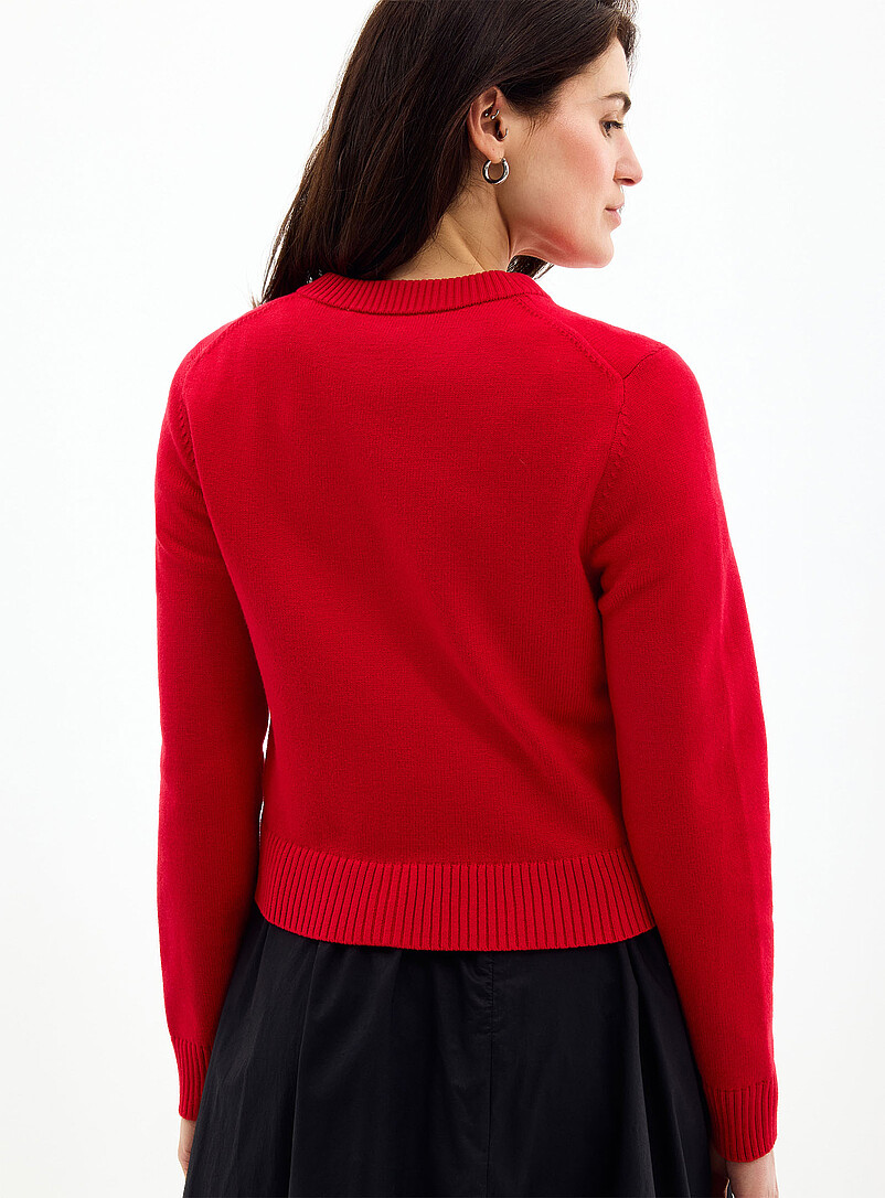 Contemporaine: Le cardigan carr&eacute; essentiel uni Rouge pour femme