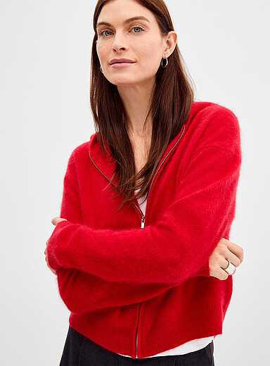 Le cardigan zipp&eacute; &agrave; capuche pure laine m&eacute;rinos