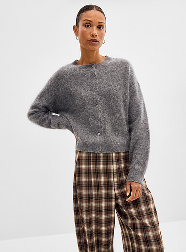 Contemporaine Grey Brushed pure cashmere boxy cardigan for women