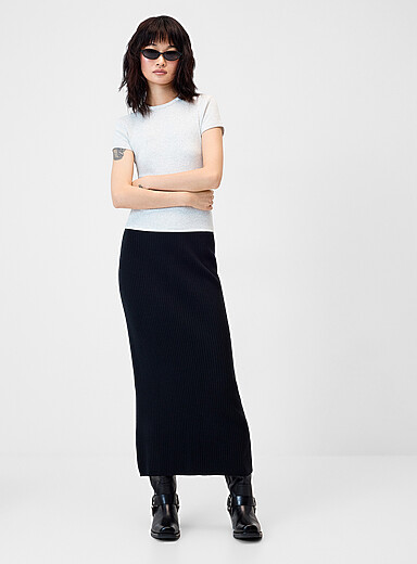 Twik: La jupe maxi tricot c&ocirc;tel&eacute; ajust&eacute;e Noir pour femme