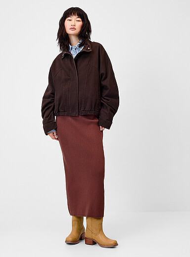 Twik: La jupe maxi tricot c&ocirc;tel&eacute; ajust&eacute;e Chocolat - Espresso pour femme