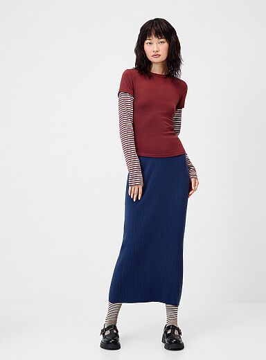 Twik: La jupe maxi tricot c&ocirc;tel&eacute; ajust&eacute;e Bleu marine - Bleu nuit pour femme