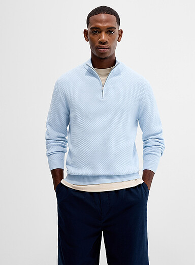 Zip-neck embossed knit sweater