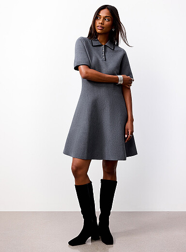 Fit-and-flare knit polo dress