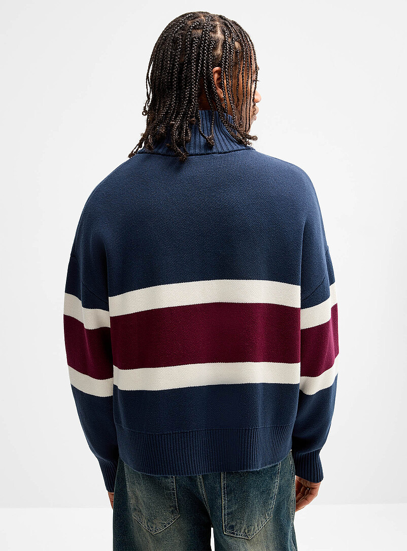 Block-stripe zipped mock-neck cardigan Oversized fit | Djab | Shop