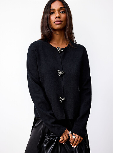 Contemporaine: Le cardigan boutons boucles &agrave; billes Noir pour femme