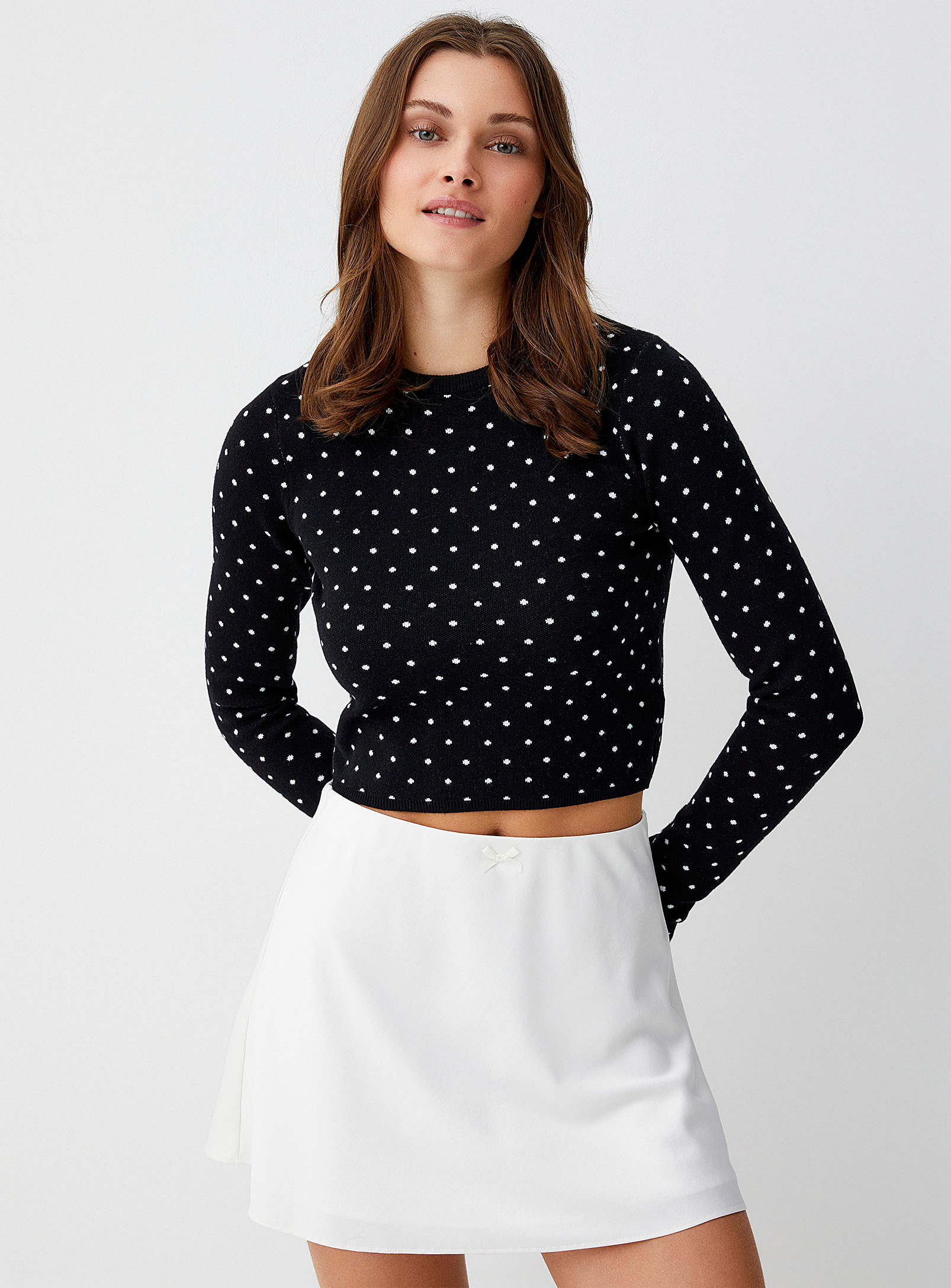 Twik Repeated Pattern Cropped Sweater In Black