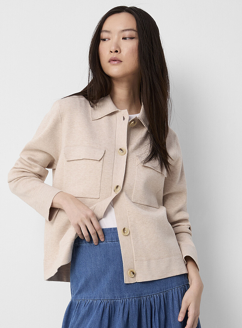 Flap-pocket polo-collar cardigan product image (primary)