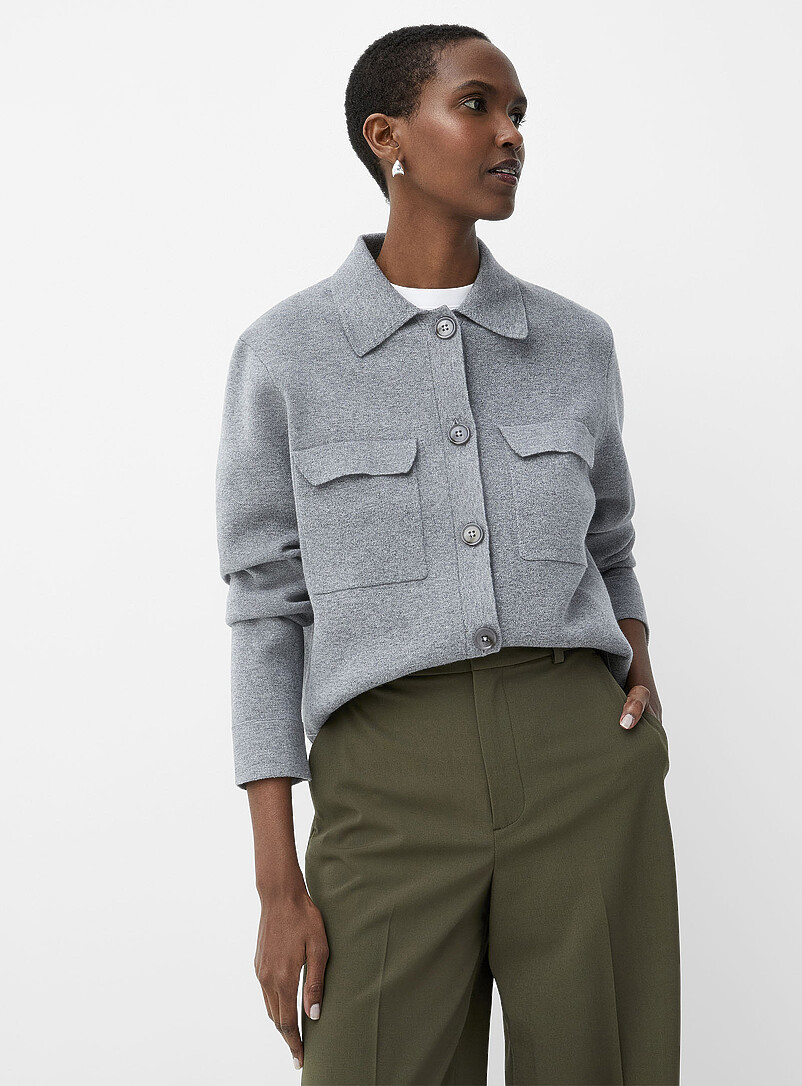 Flap-Pocket Polo-Collar Cardigan