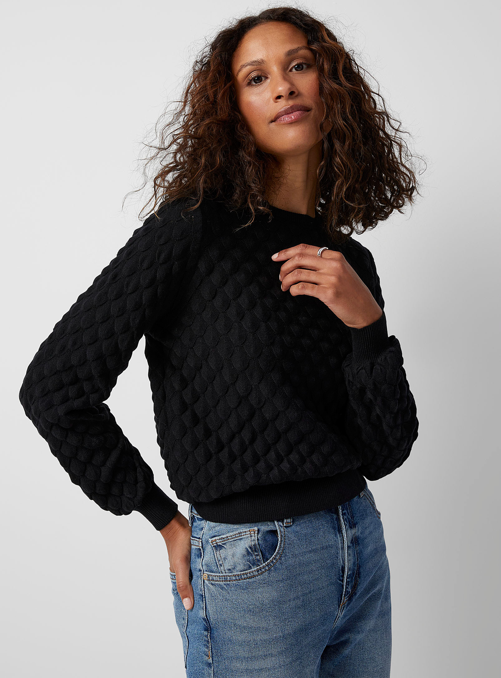 Contemporaine - Mermaid-scale sweater (Women, Black, MEDIUM)