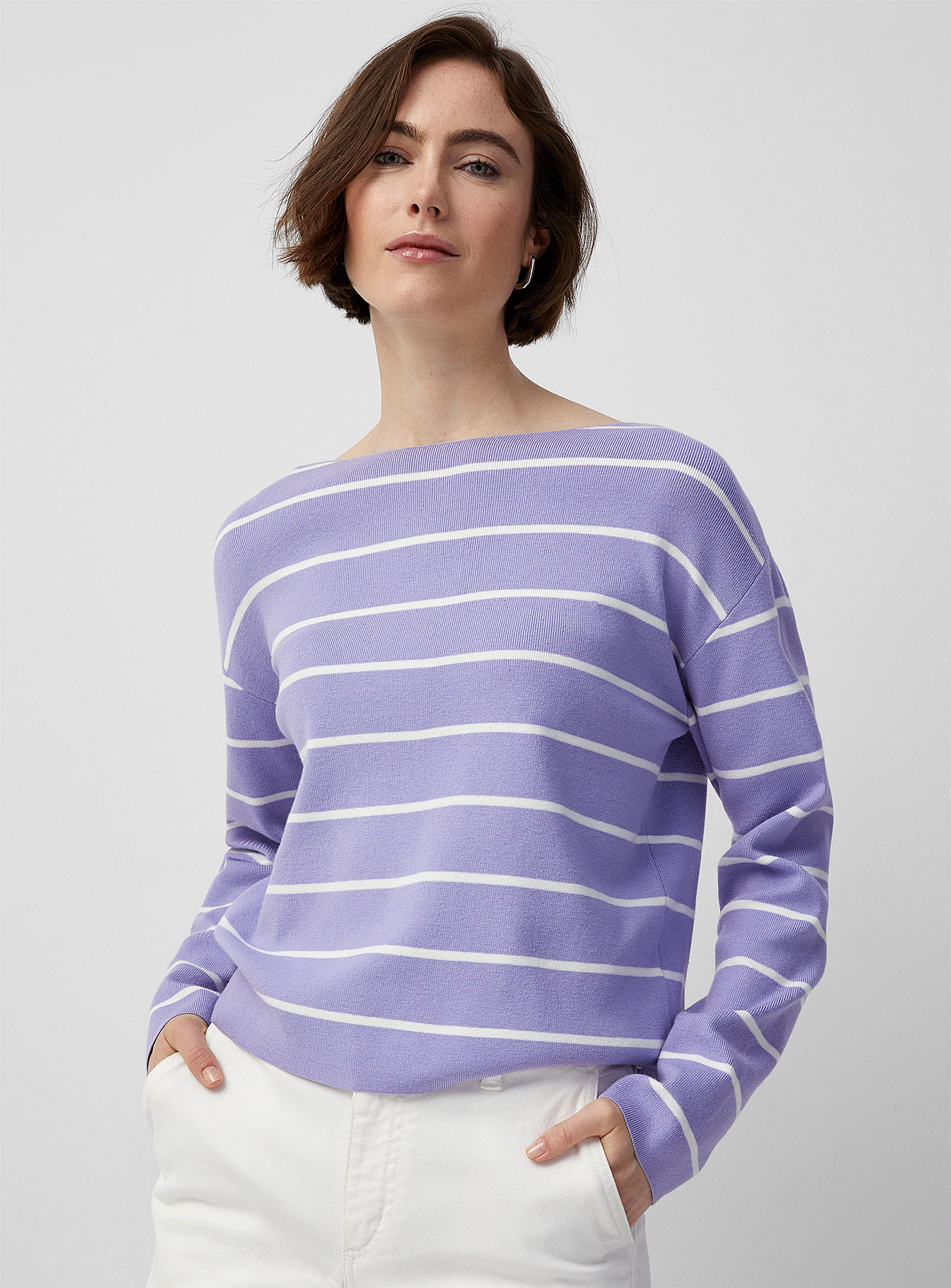 Contemporaine Horizontal Stripe Boxy-fit Sweater In Purple
